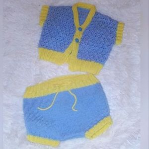 Handmade Vintage Style Baby Knitted Sweater Diaper Cover Set Shower Gift 0-3 mon